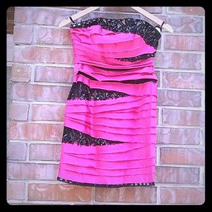 Pink satin and lace mini dress